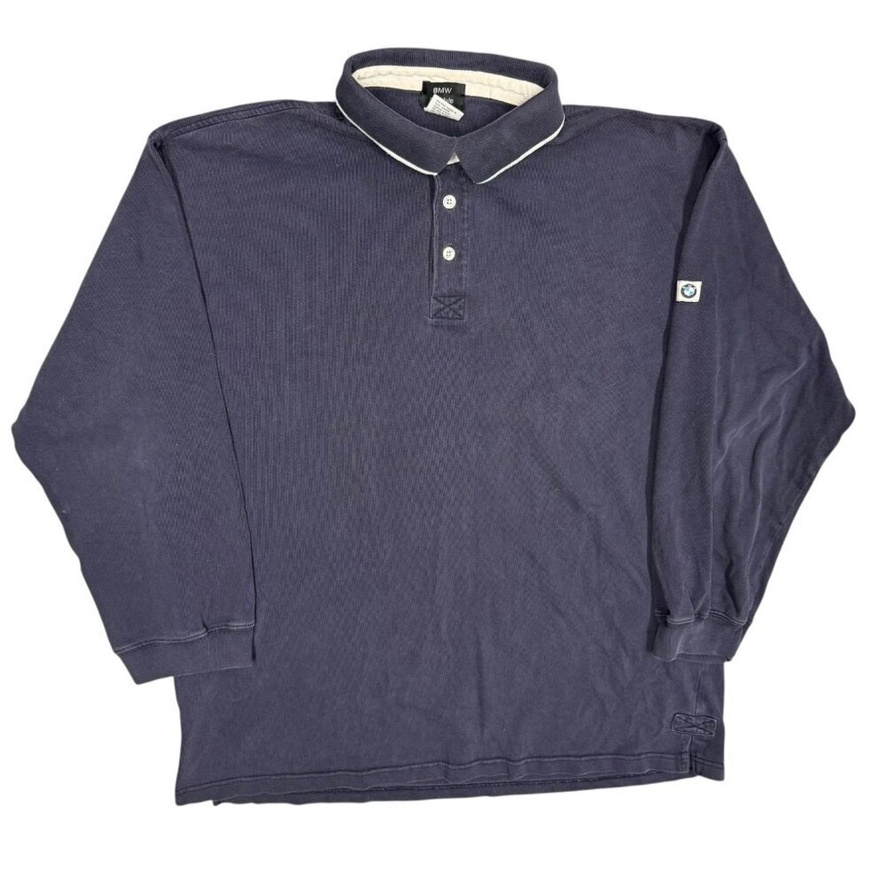 Vintage BMW Lifestyle Long Sleeve Polo Shirt 100% Cotton Blue XXL